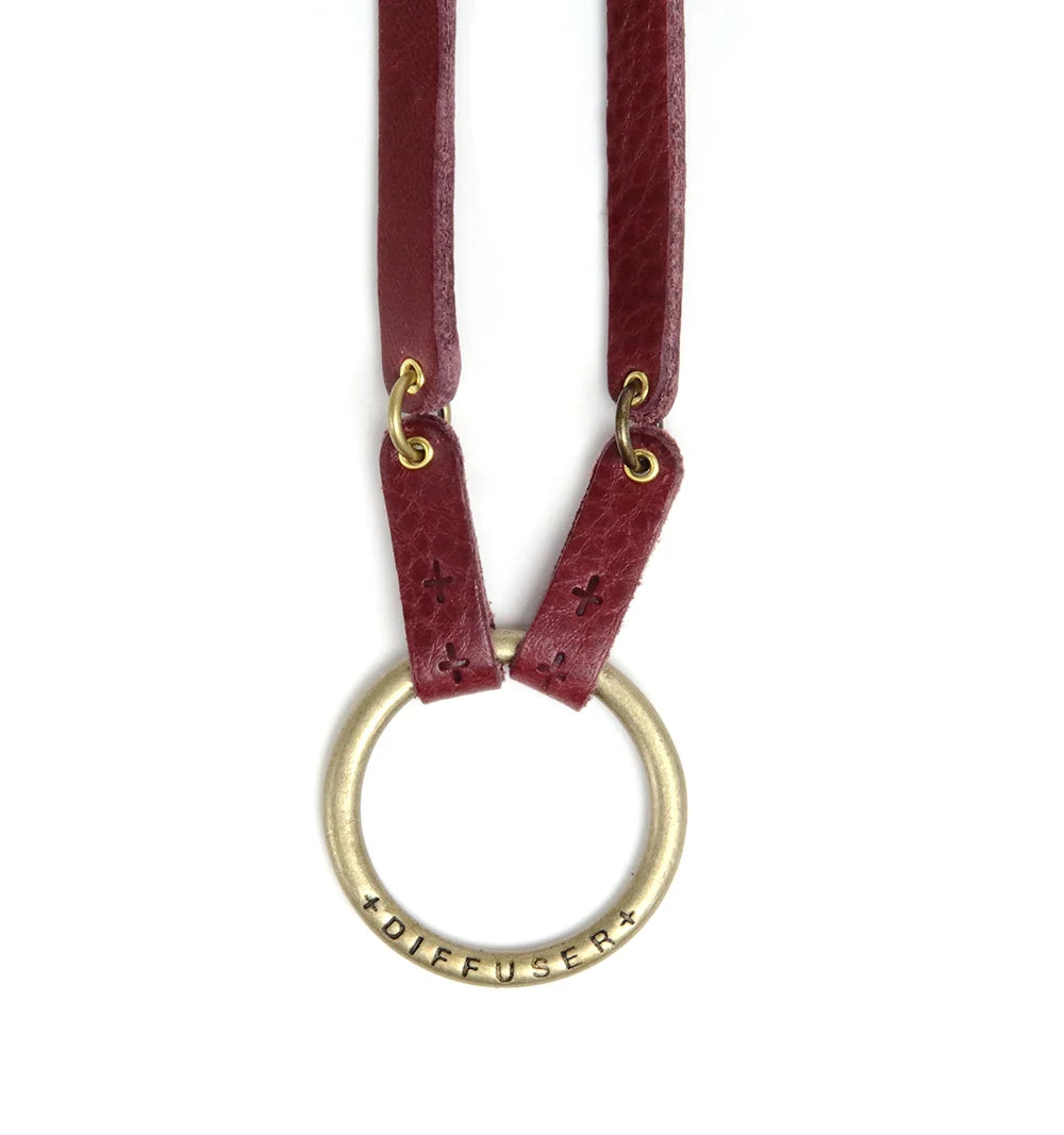CONNECTED LEATHER GLASS HOLDER DARK RED LEATHER ANTIQUE GOLD