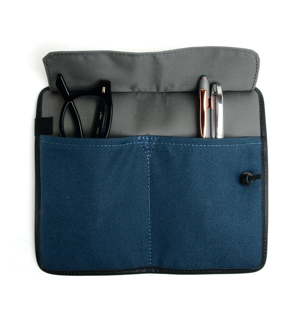 COTTON CANVAS MULTI CASE BLUE BLACK LEATHER