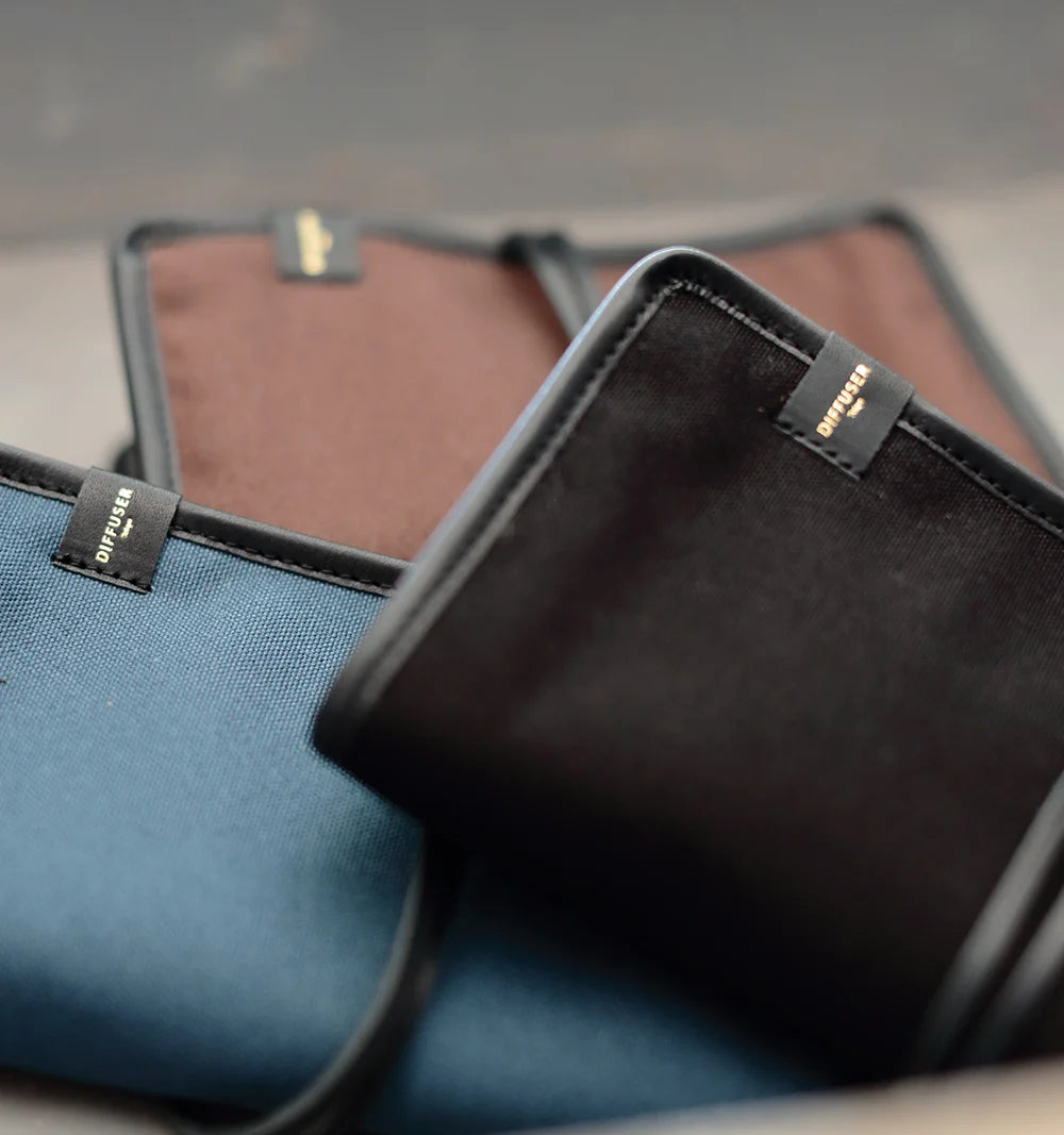 COTTON CANVAS MULTI CASE BLUE BLACK LEATHER