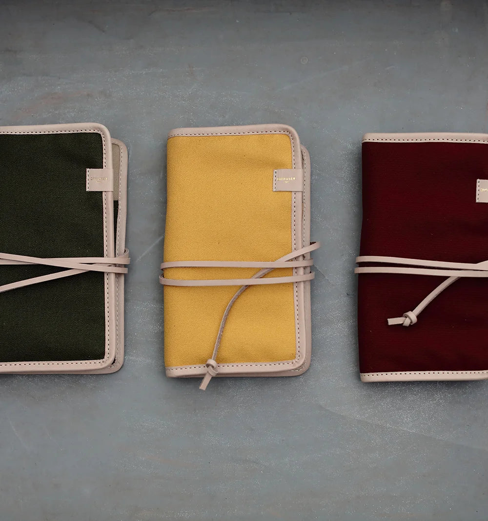 COTTON CANVAS MULTI CASE DARK RED NATURAL LEATHER