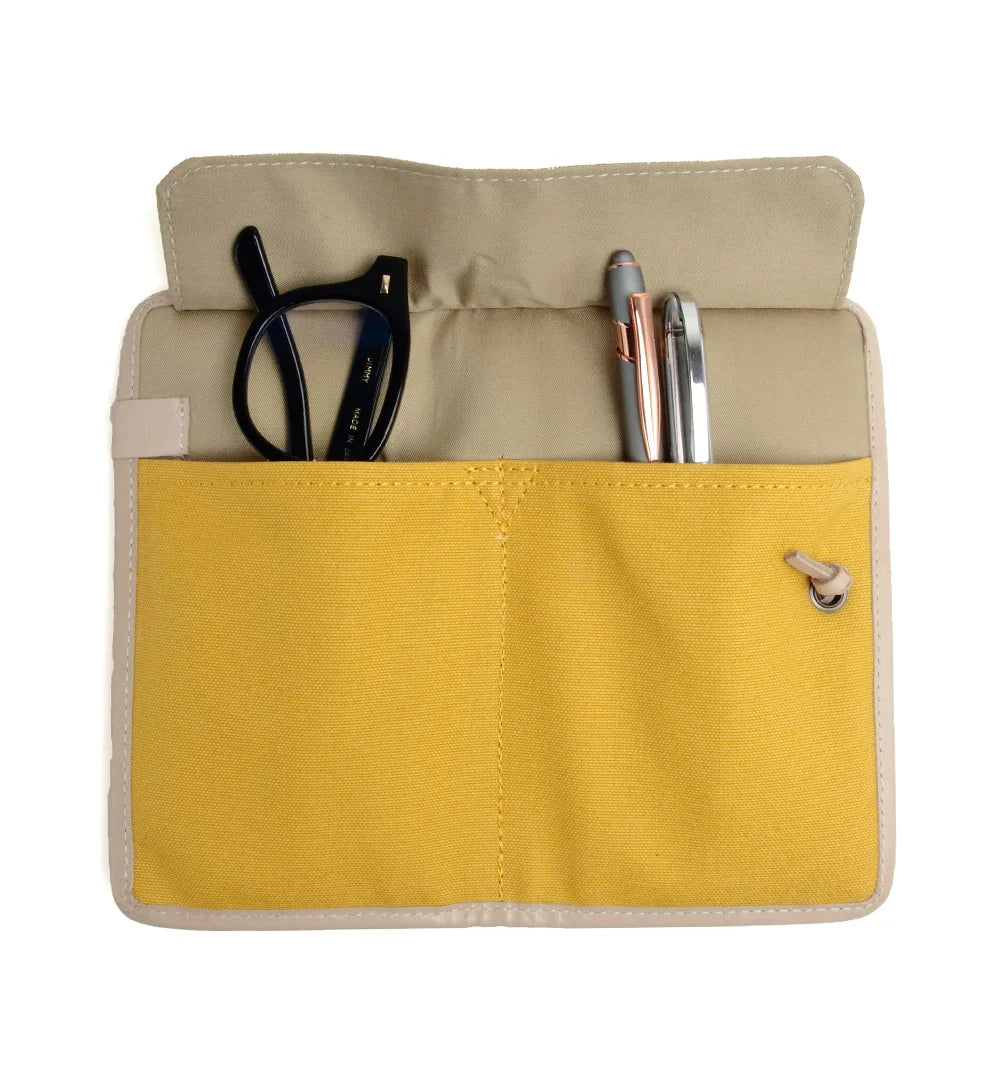 COTTON CANVAS MULTI CASE YELLOW NATURAL LEATHER