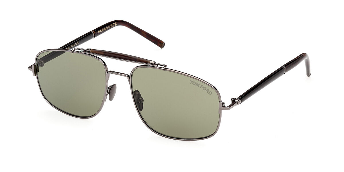 FT1127 P TITANIUM AND HORN NAVIGATOR SUNGLASSES SHINY GUNMETAL GREEN