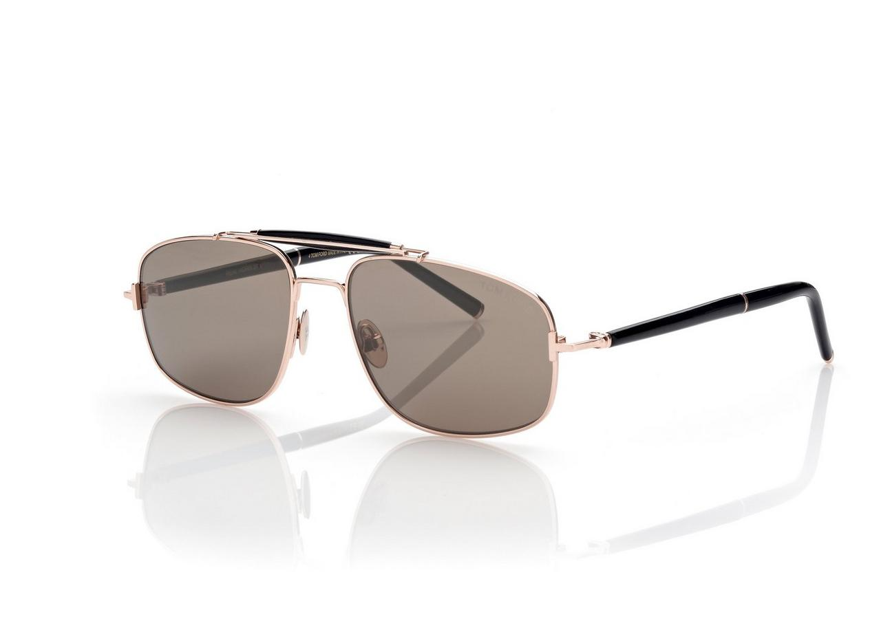 FT1127 P TITANIUM AND HORN NAVIGATOR SUNGLASSES SHINY ROSE GOLD ROVIEX MIRROR