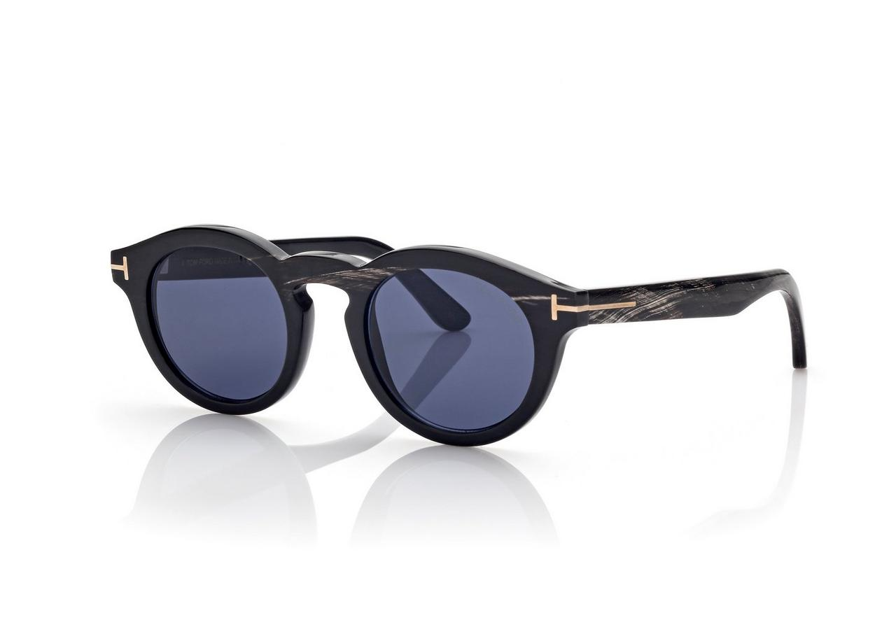FT1128 P ROUND HORN SUNGLASSES BLACK HORN BLUE
