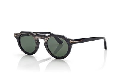 FT1129 P ROUND HORN SUNGLASSES BLACK HORN GREEN