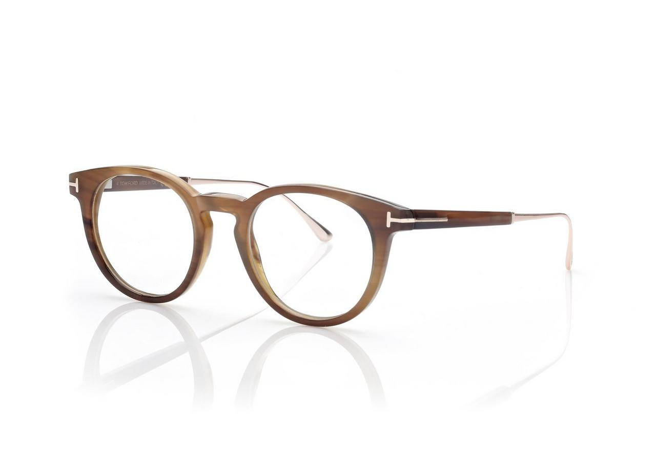 FT5885 P ROUND HORN &amp; TITANIUM OPTICALS BROWN HORN CLEAR