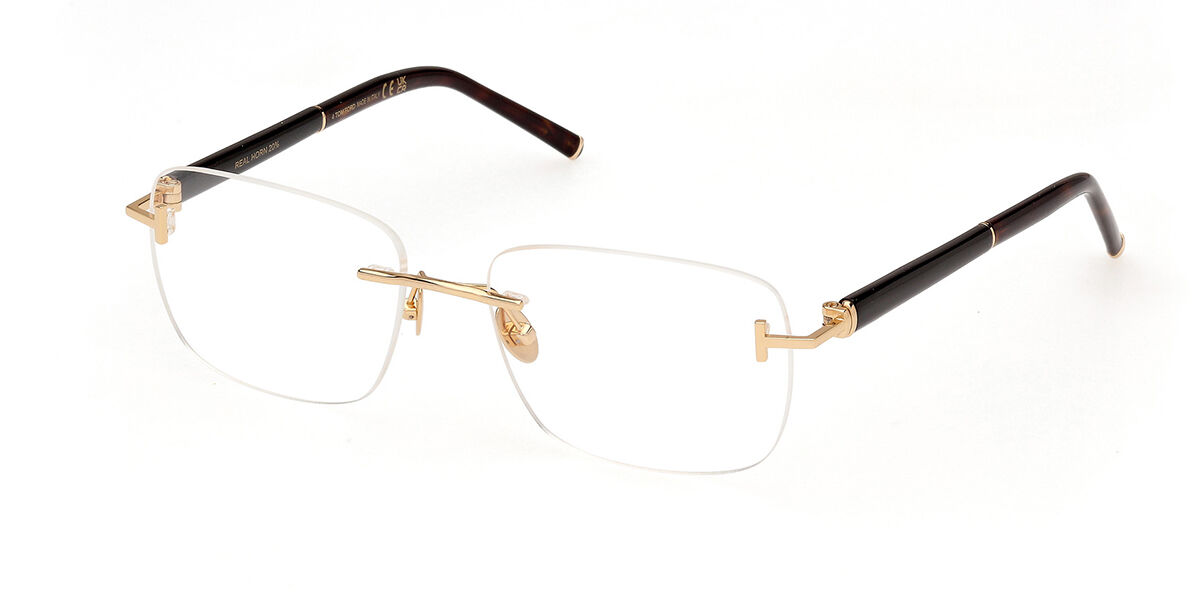 FT5956 P HORN AND TITANIUM RECTANGULAR OPTICALS SHINY DEEP GOLD CLEAR