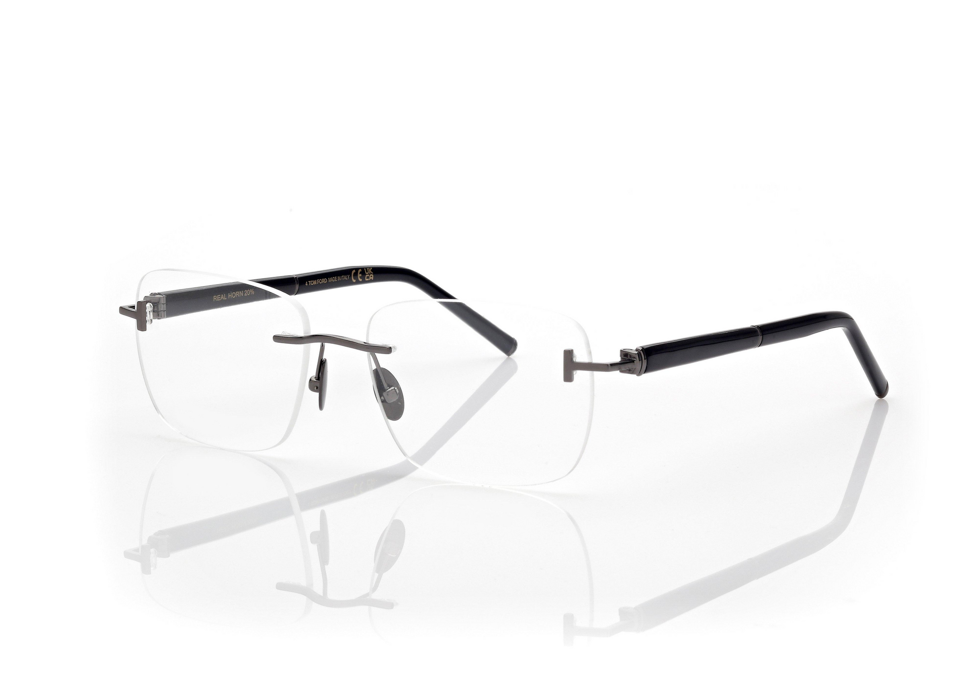 FT5956 P HORN AND TITANIUM RECTANGULAR OPTICALS SHINY GUNMETAL CLEAR