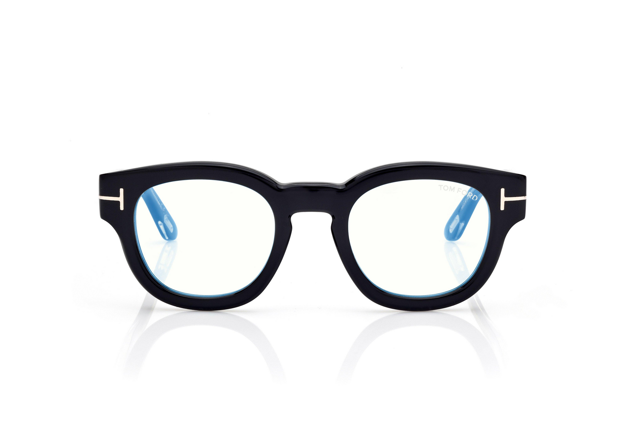 FT6028 B ICON BLUE BLOCK ROUND OPTICALS SHINY BLACK CLEAR