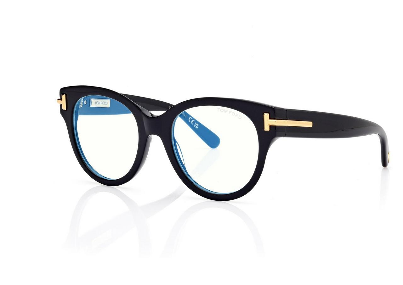 FT6029 B ICON BLUE BLOCK ROUND OPTICALS SHINY BLACK CLEAR