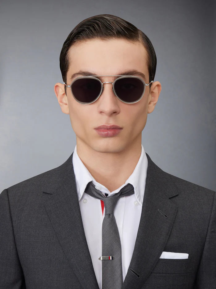 AVIATOR SUNGLASSES IN ACETATE AND TITANIUM 51 GREY TORTOISE DK GREY AR