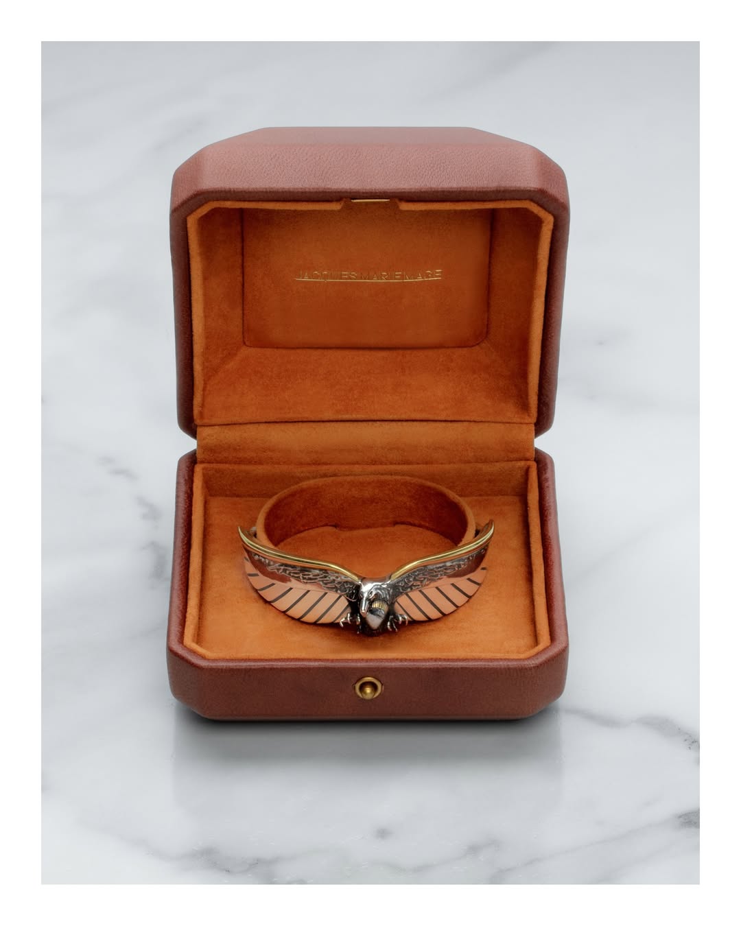 AQUILA BRACELET ELECTRUM .925 STERLING SILVER + 18K GOLD WHITE BUFFALO STONE SIZE MEDIUM