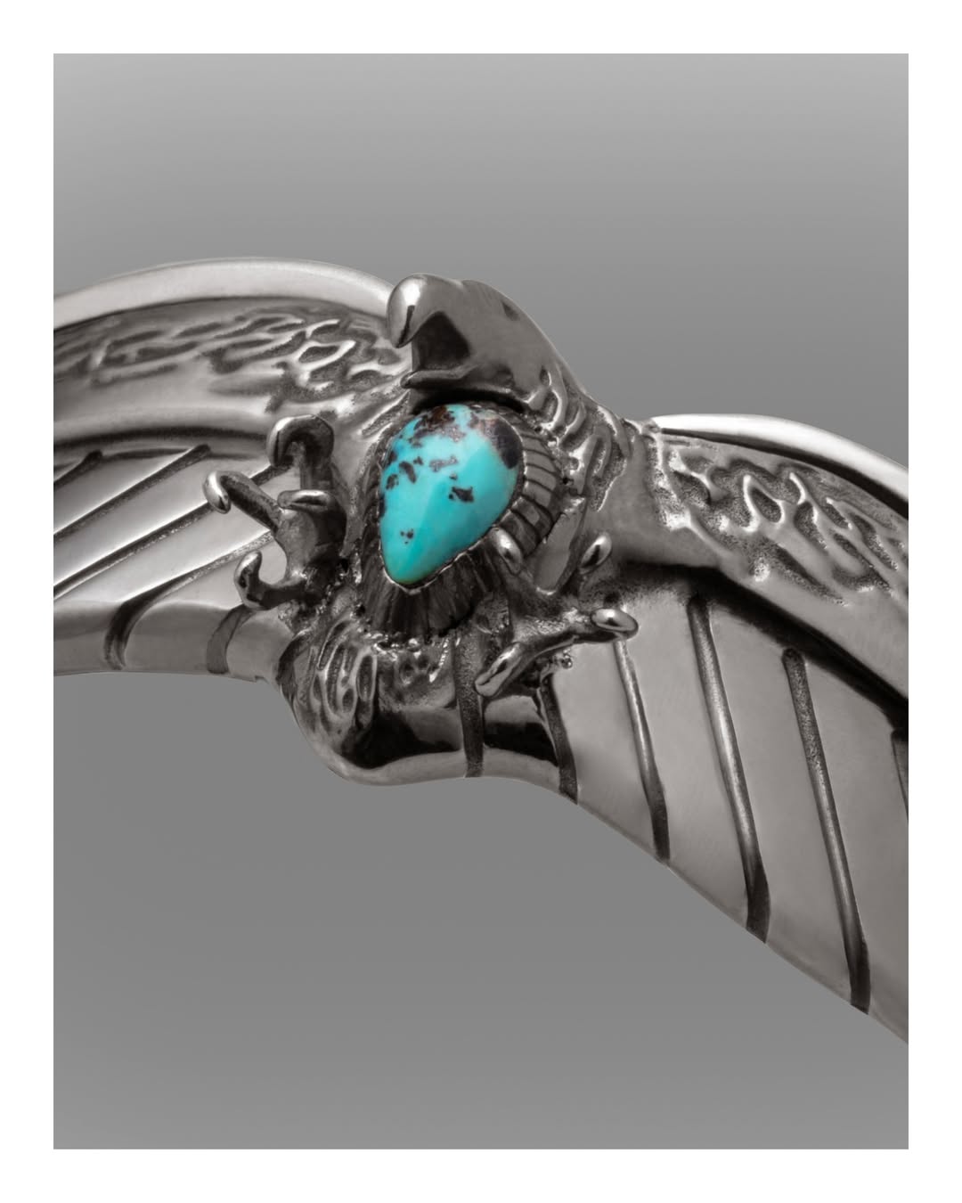 AQUILA BRACELET SILVER BURNISHED RHODIUM PLATED .925 STERLING SILVER BLACK JACK TURQUOISE SIZE MEDIUM